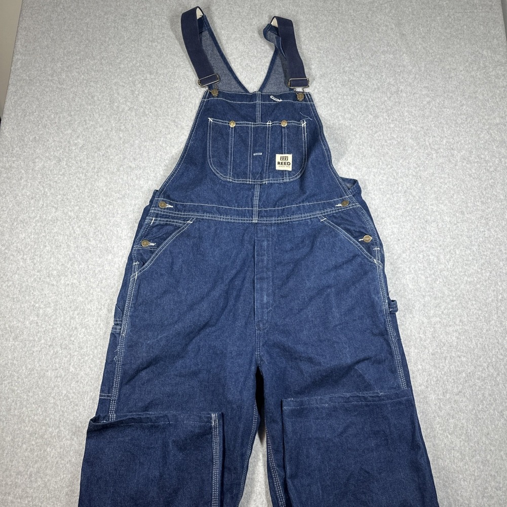 REED Men's Blue Jean Denim Bib Overalls Workwear Size 36x27 Farmer Carpenter
